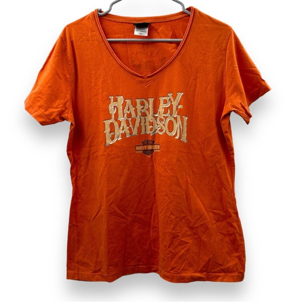 Harley Davidson Orange Gatlinburg Tennessee Short Sleeve Tee Shirt Size XL